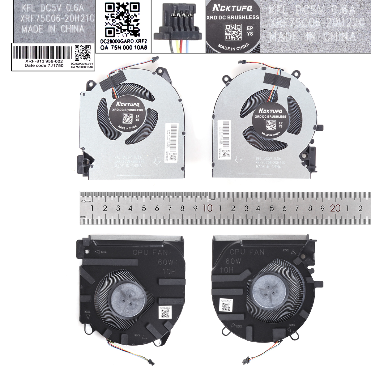 Picture of New Replacement CPU Cooling Fan For HP 16-D/E TPN-Q263 Q264 M75721 M75723（L+R,High copy）60W N/A Layout